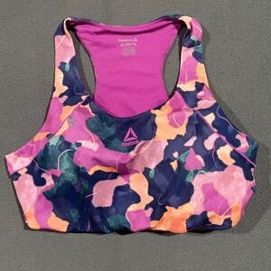 Reebok Womens Athletic Sports Bra Multicolor Abstract‎ Print Racerback XL